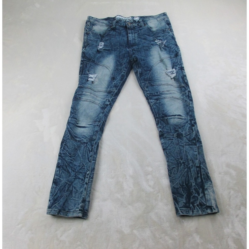 Mecca Pants Mens 38 Blue Denim Jeans Acid Wash Pockets Y2K Stretch Fit 38X30*‎